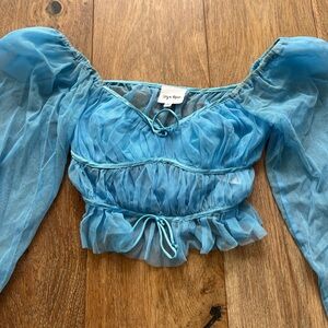 Elegant Blue Sheer Women's Crop Top